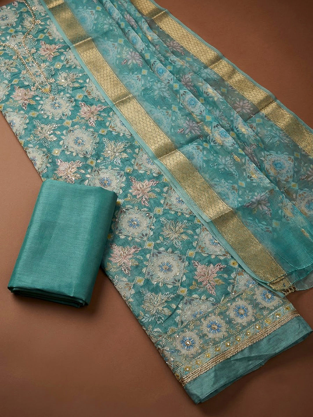 Firozee Organza Embroidered Unstitched Dress Material