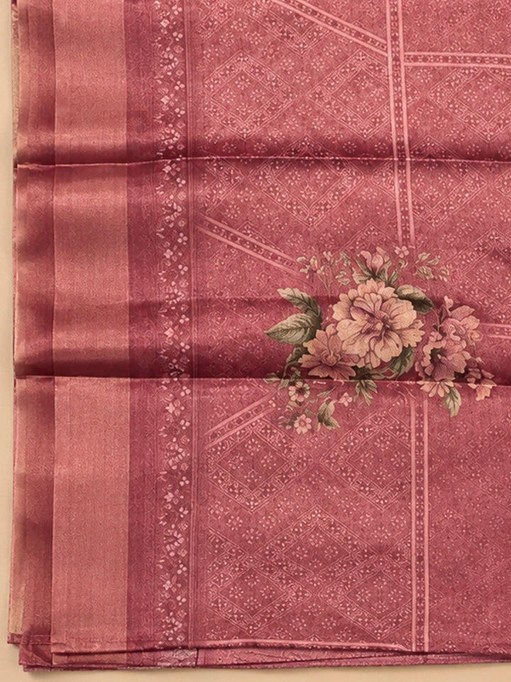 Onion Pink Chanderi Embroidered Unstitched Dress Material