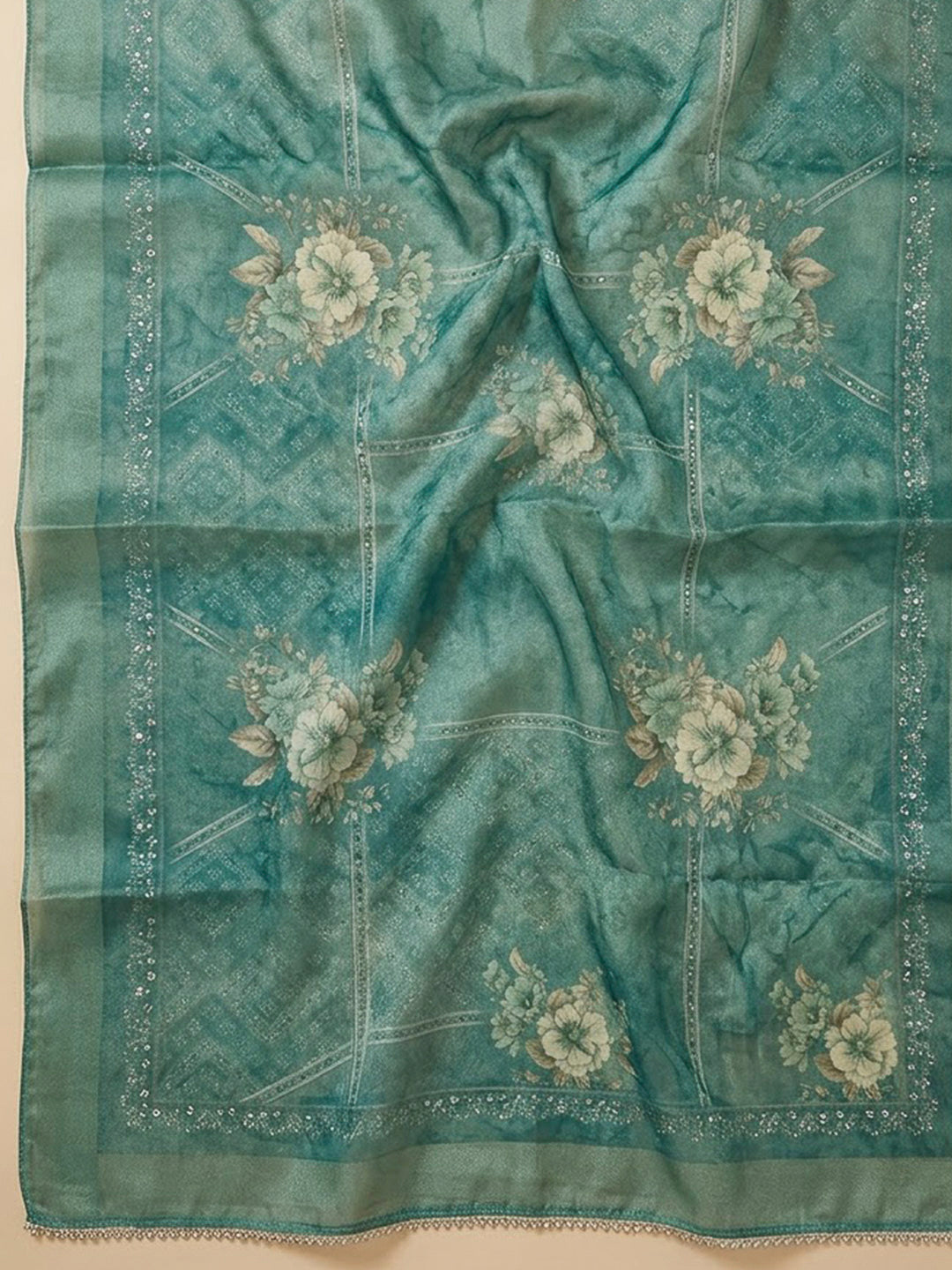 Rama Green Chanderi Embroidered Unstitched Dress Material