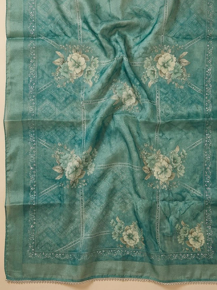 Rama Green Chanderi Embroidered Unstitched Dress Material