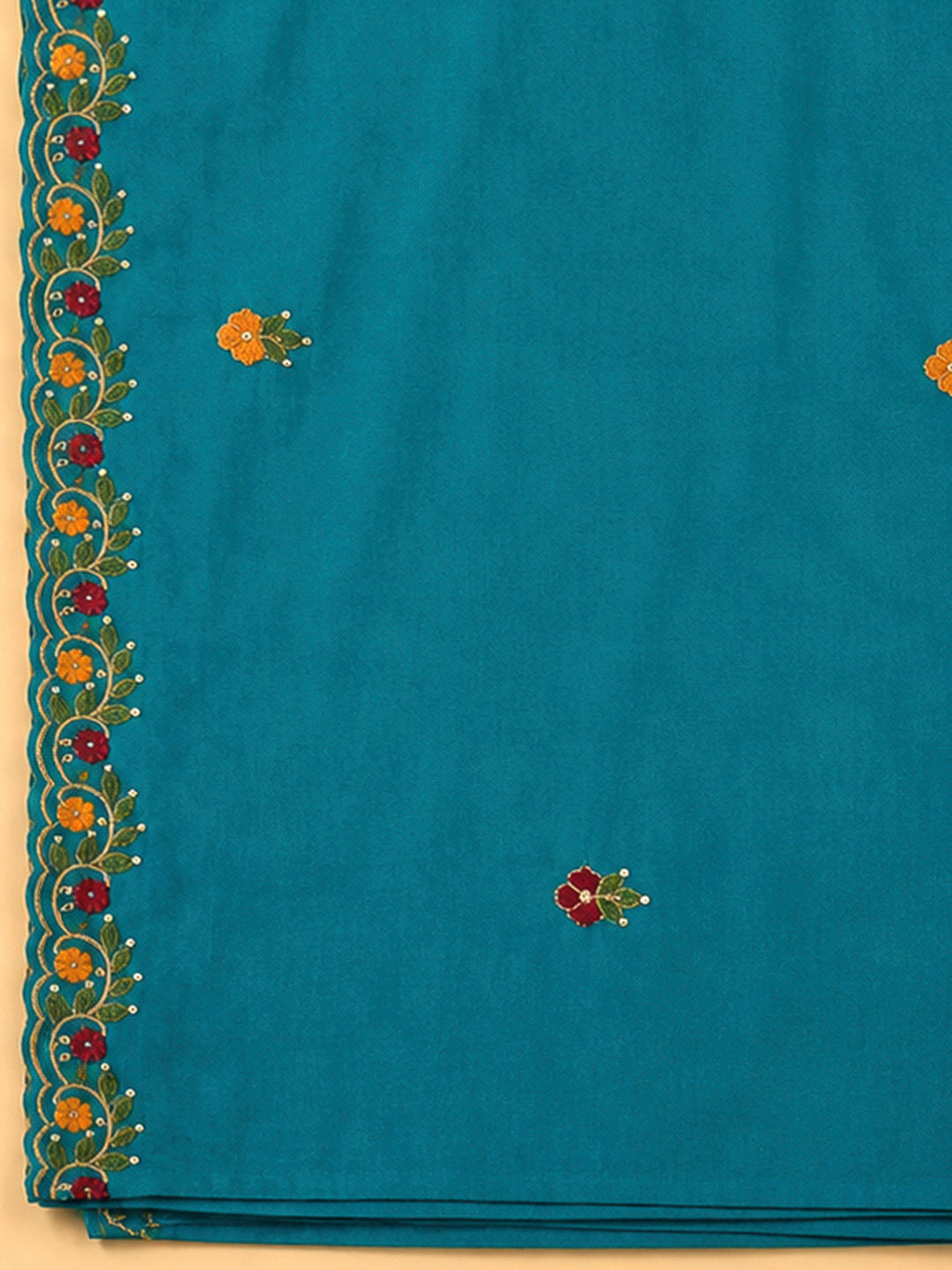 Rama Green Chanderi Embroidered Unstitched Dress Material