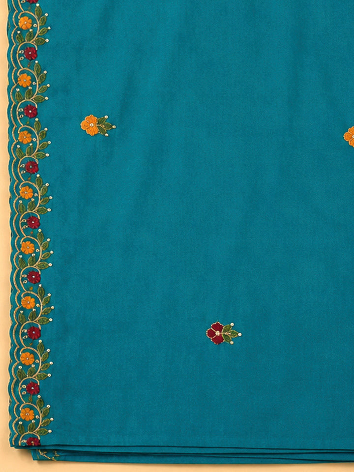 Rama Green Chanderi Embroidered Unstitched Dress Material