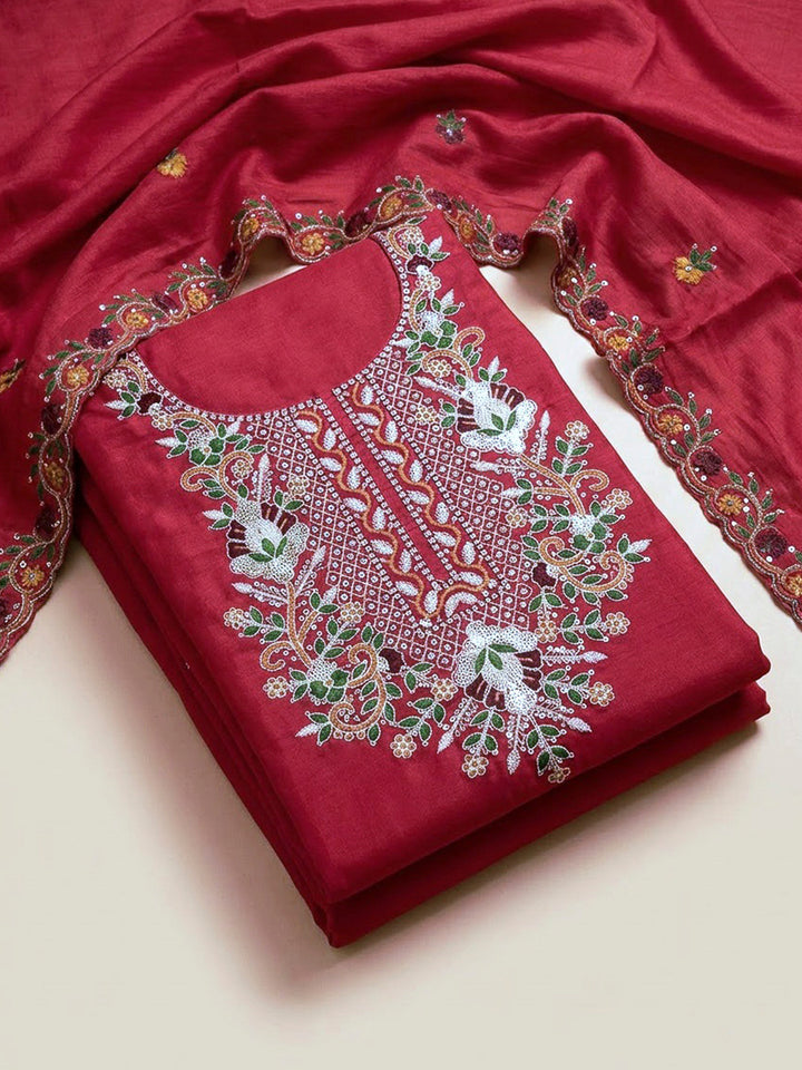 Rani Chanderi Embroidered Unstitched Dress Material
