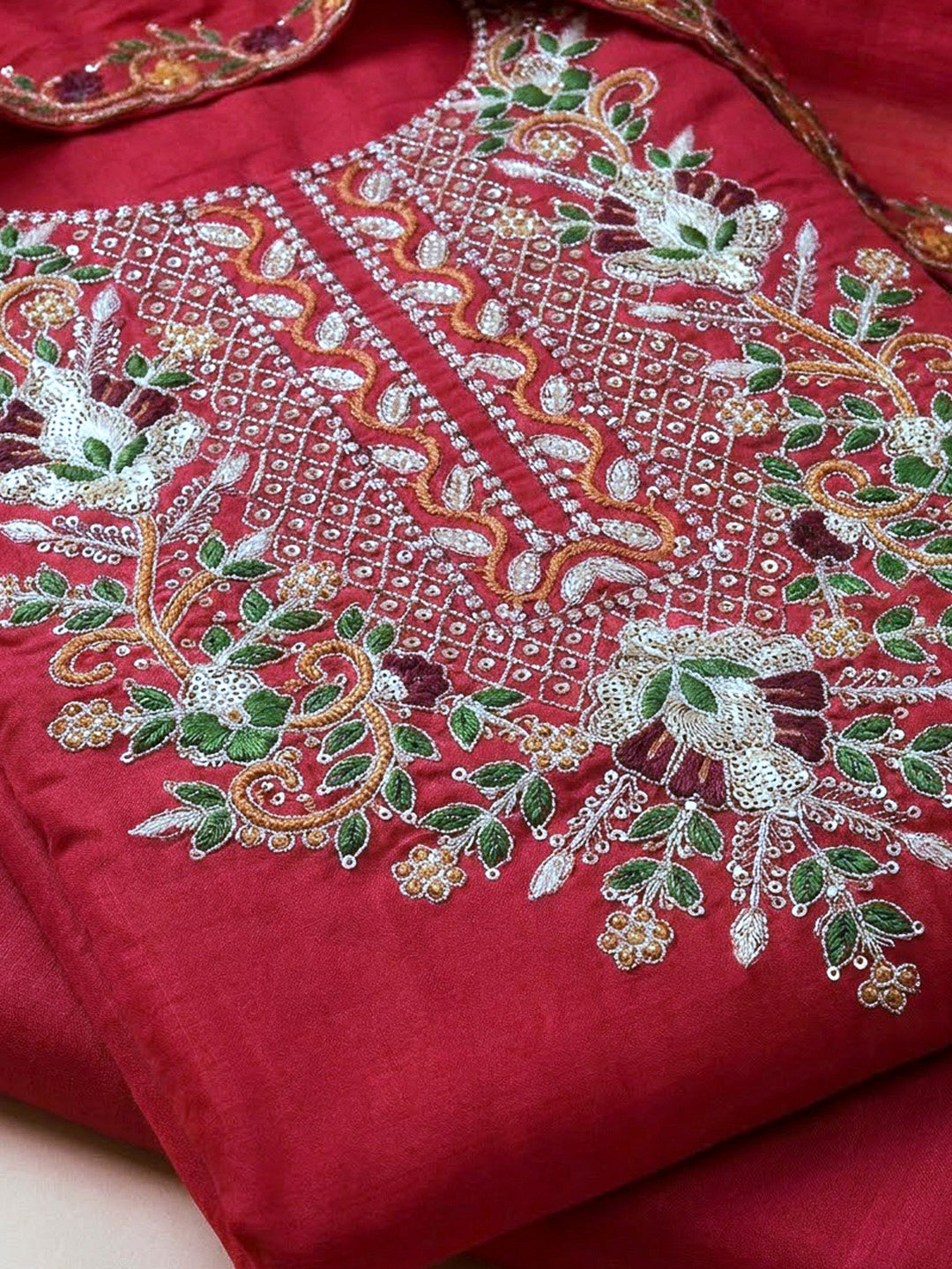 Rani Chanderi Embroidered Unstitched Dress Material