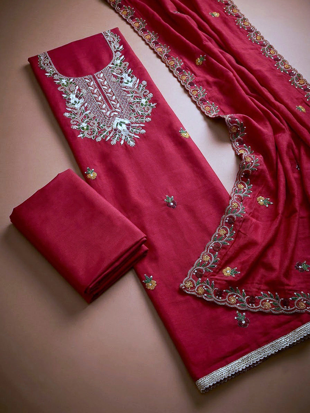 Rani Chanderi Embroidered Unstitched Dress Material