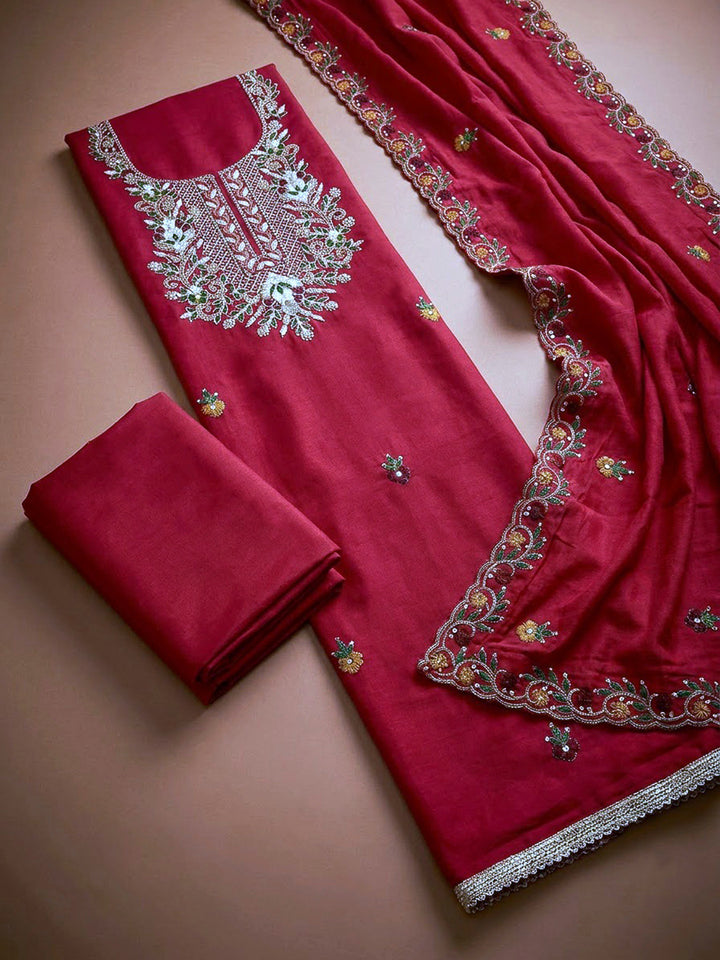 Rani Chanderi Embroidered Unstitched Dress Material
