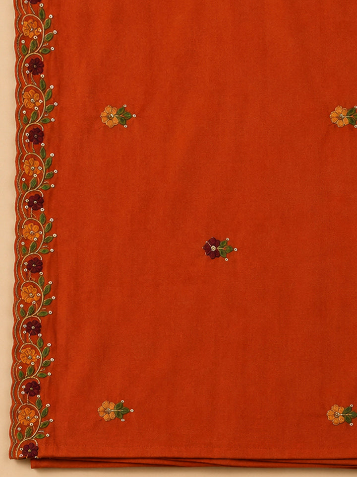 Rust Chanderi Embroidered Unstitched Dress Material