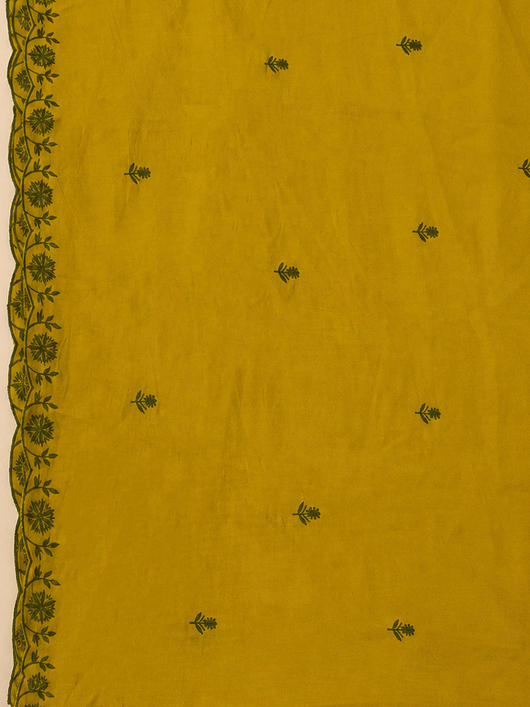 Mustard Chanderi Embroidered Unstitched Dress Material