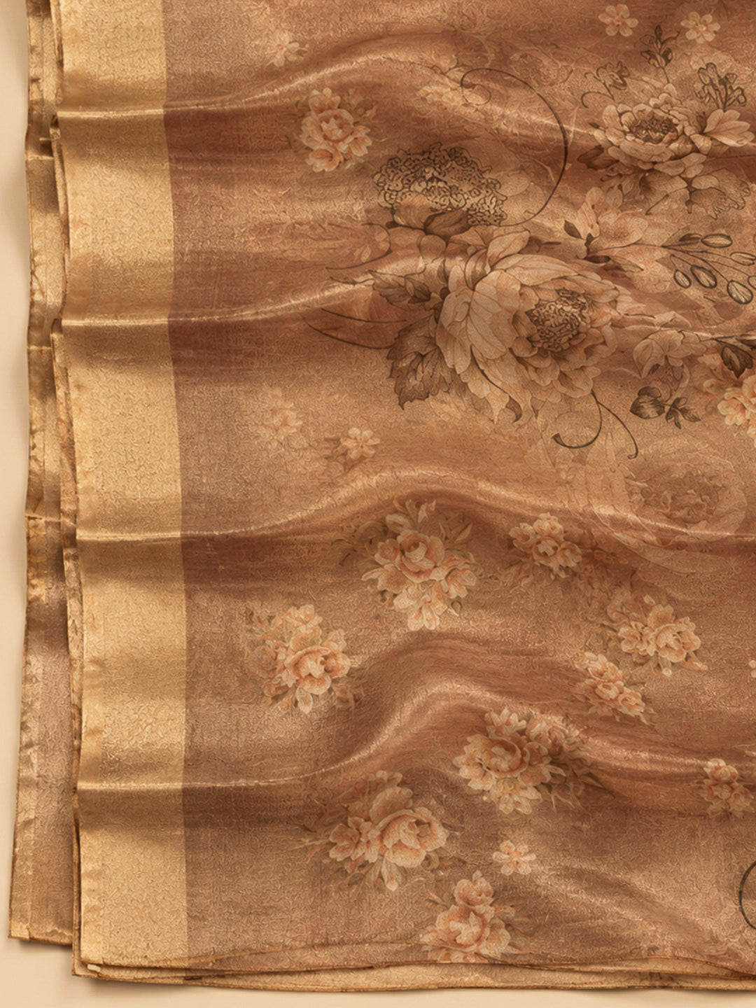 Beige Tissue Embroidered Unstitched Dress Material