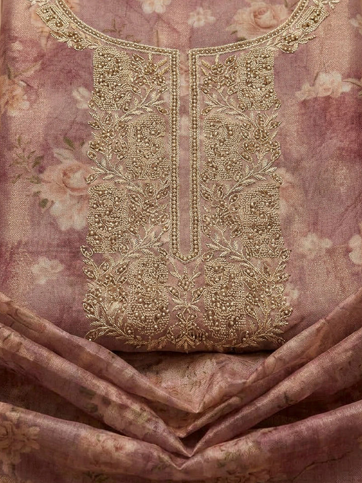 Onion Pink Tissue Embroidered Unstitched Dress Material