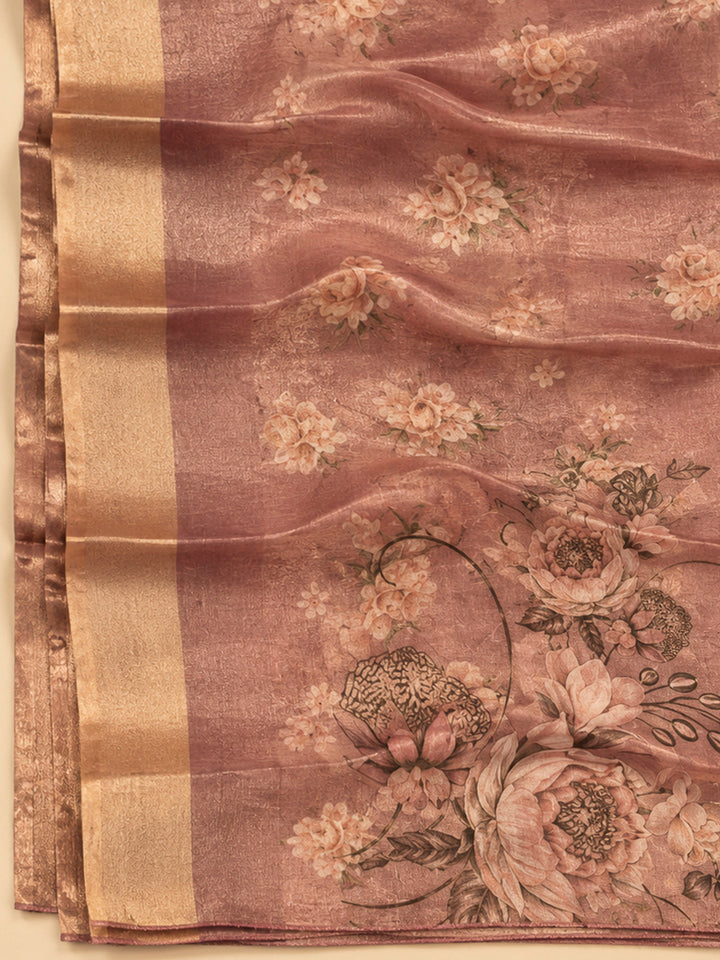Onion Pink Tissue Embroidered Unstitched Dress Material