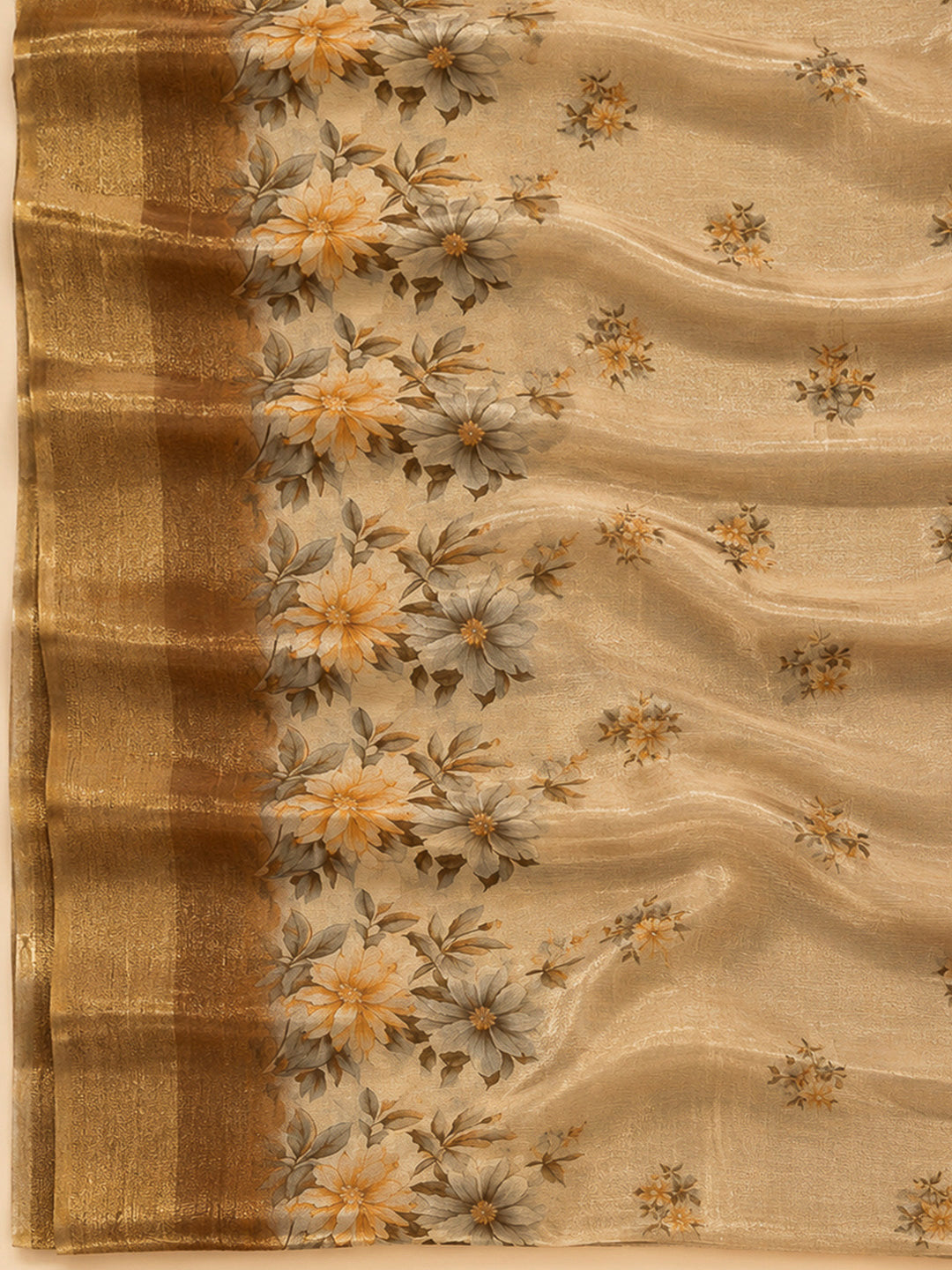 Beige Tissue Embroidered Unstitched Dress Material