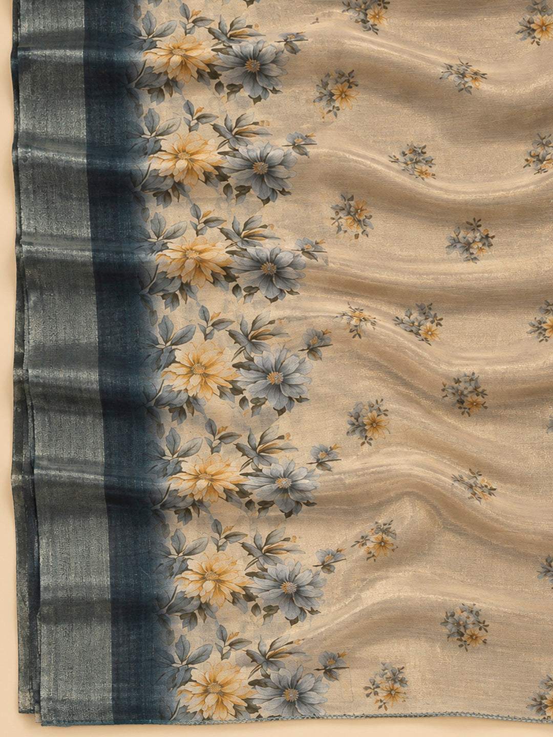 Grey Tissue Embroidered Unstitched Dress Material