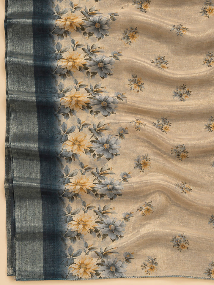 Grey Tissue Embroidered Unstitched Dress Material