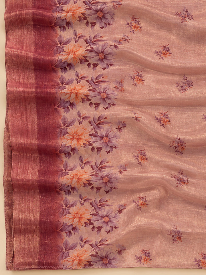 Onion Pink Tissue Embroidered Unstitched Dress Material