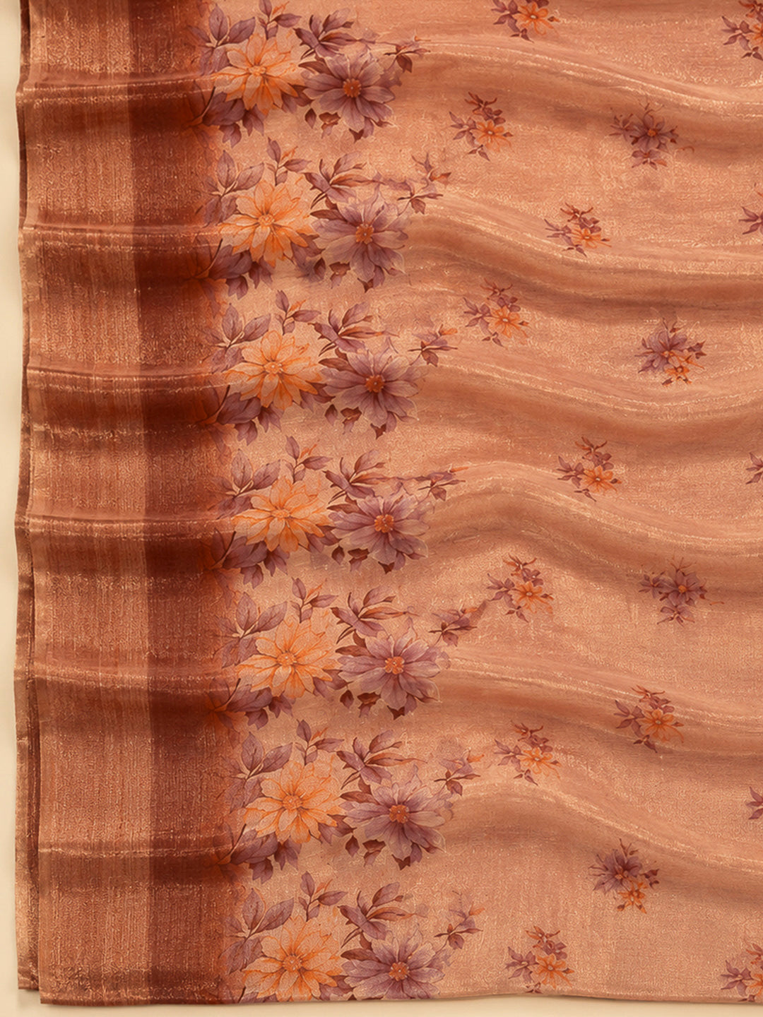 Peach Tissue Embroidered Unstitched Dress Material