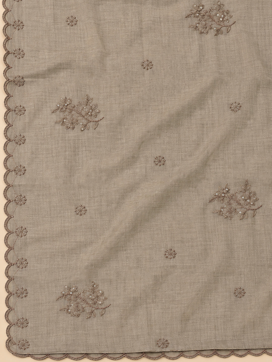 Grey Chanderi Embroidered Unstitched Dress Material