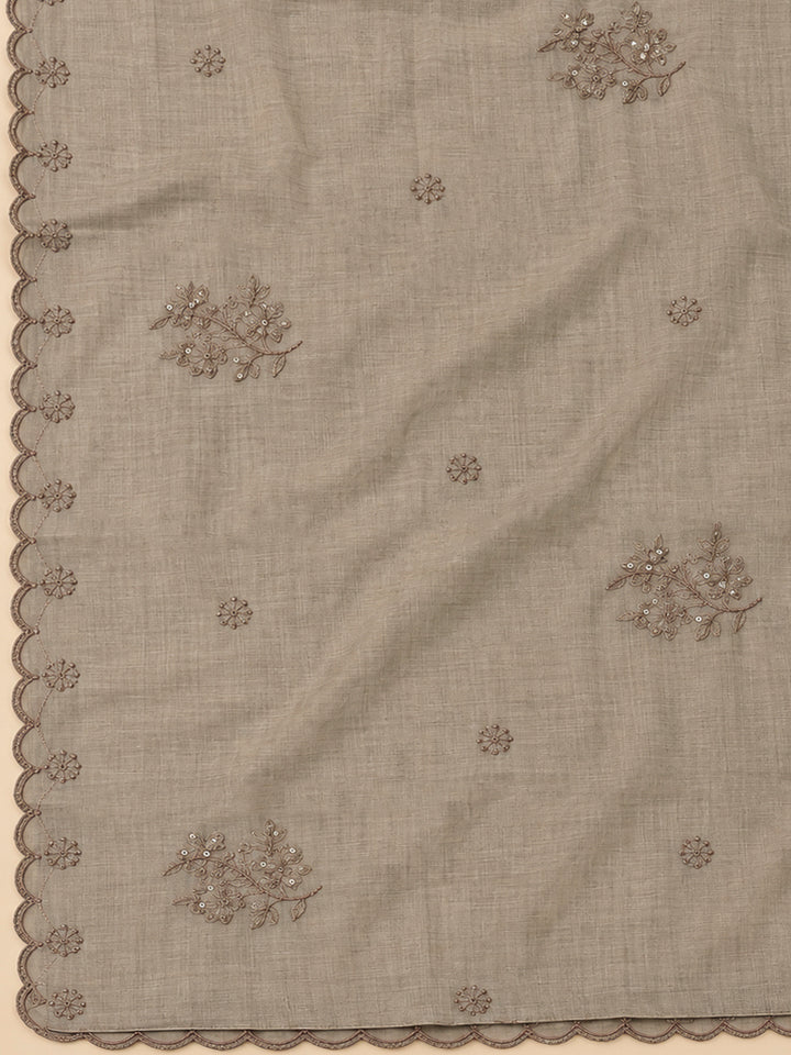 Grey Chanderi Embroidered Unstitched Dress Material