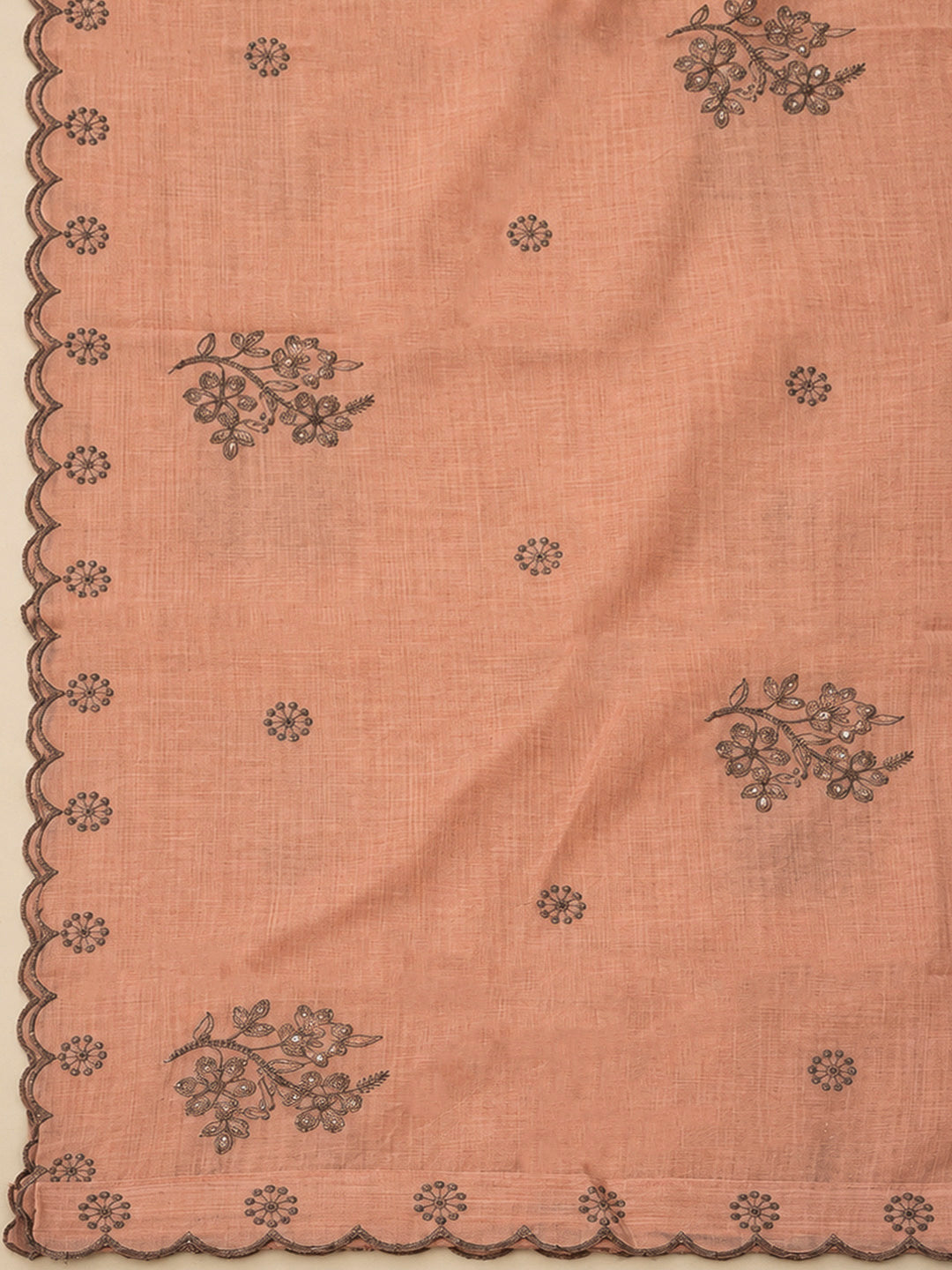 Peach Chanderi Embroidered Unstitched Dress Material