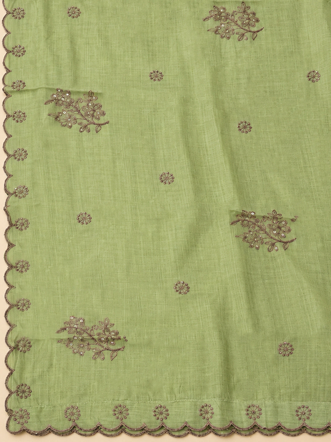 Pista Green Chanderi Embroidered Unstitched Dress Material
