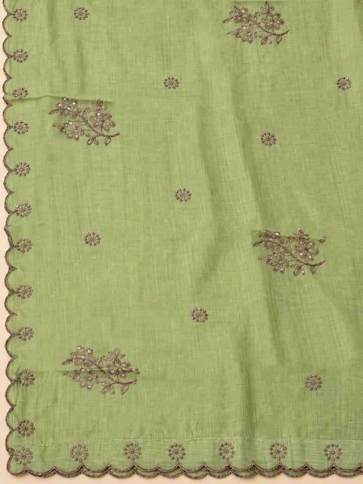 Pista Green Chanderi Embroidered Unstitched Dress Material