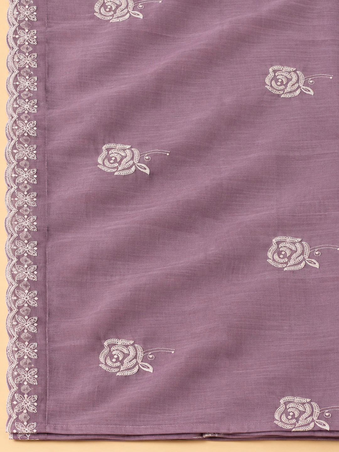 Lavender Chanderi Embroidered Unstitched Dress Material