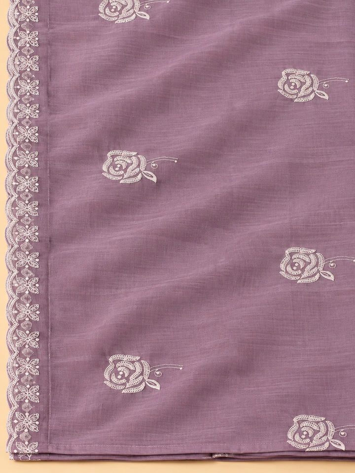 Lavender Chanderi Embroidered Unstitched Dress Material