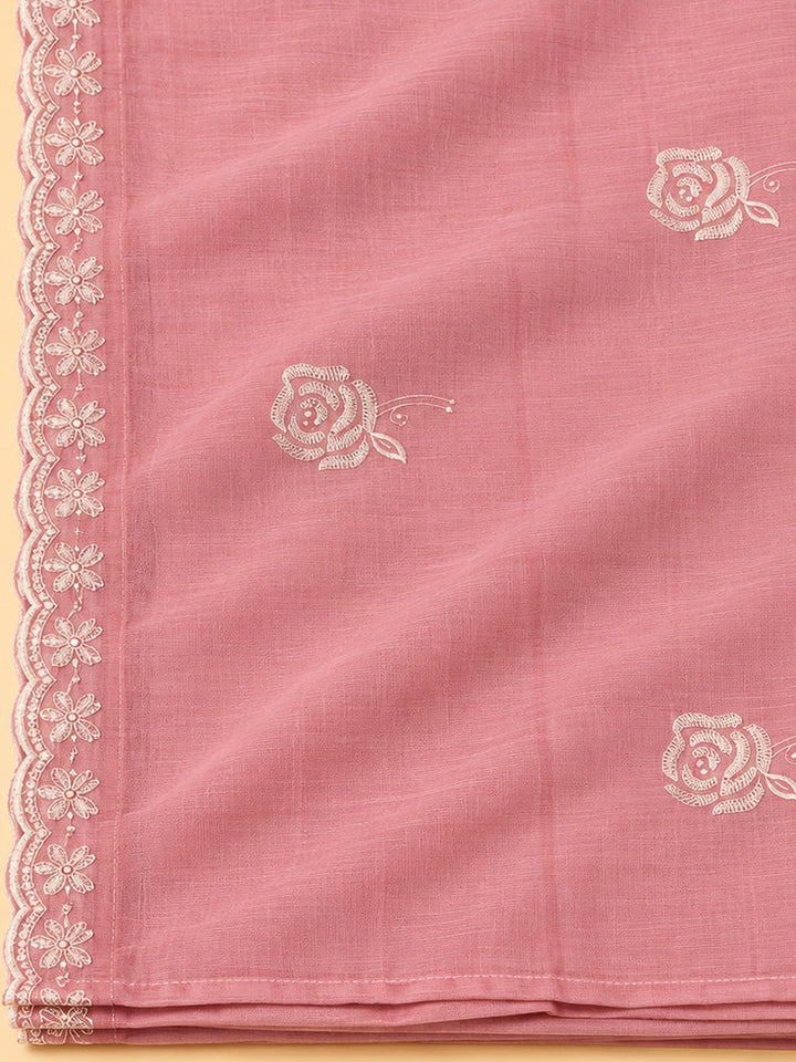 Peach Chanderi Embroidered Unstitched Dress Material