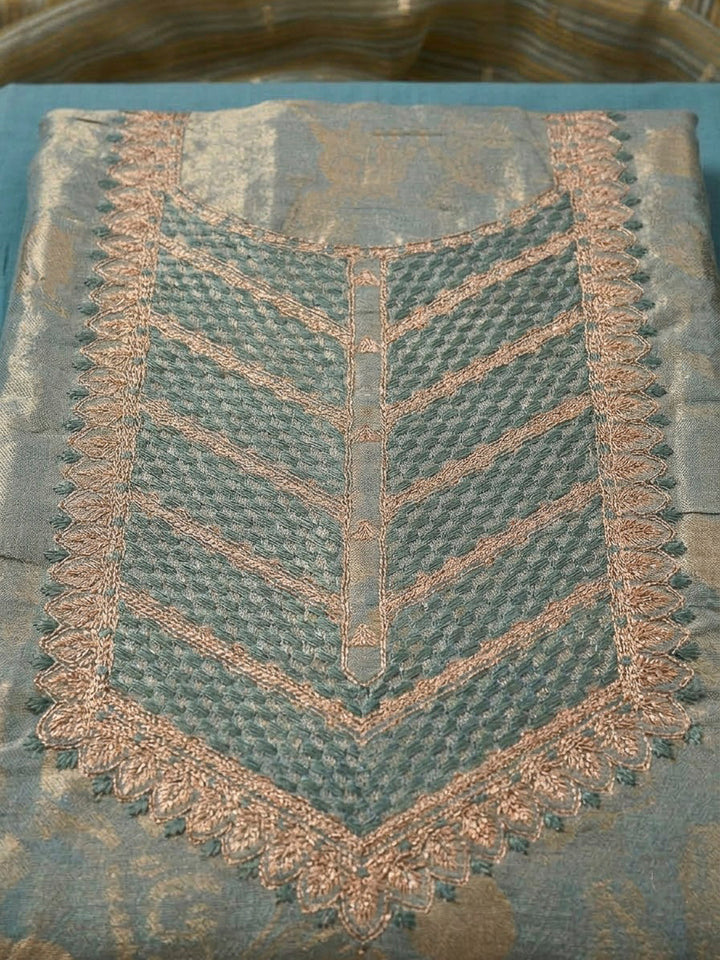 Blue Tissue Embroidered Unstitched Dress Material