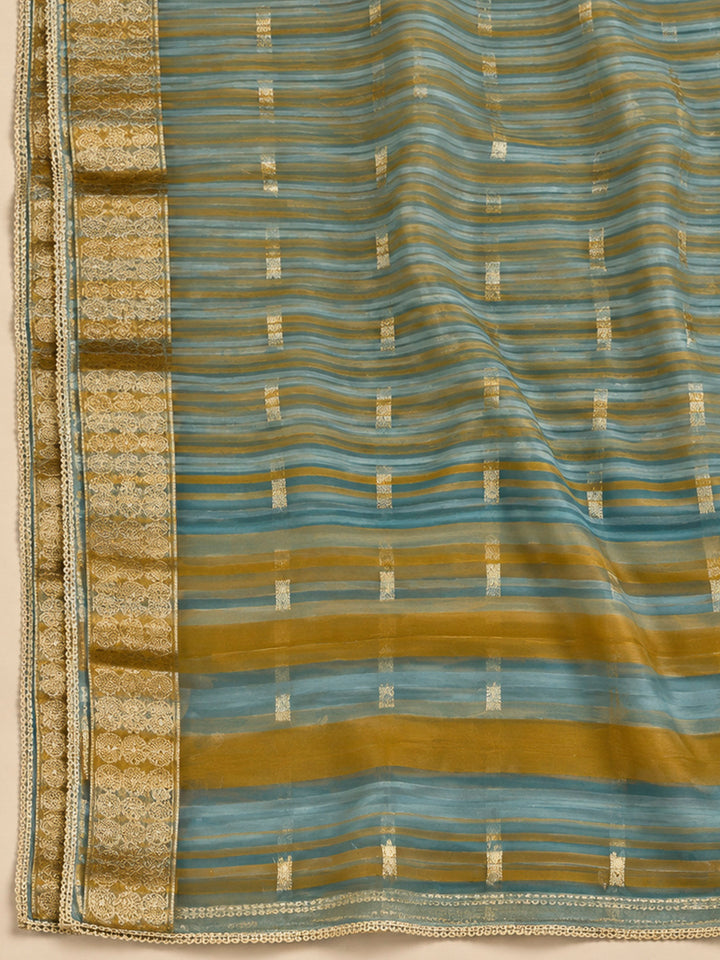 Blue Tissue Embroidered Unstitched Dress Material