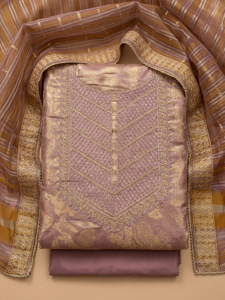 Lavender Tissue Embroidered Unstitched Dress Material