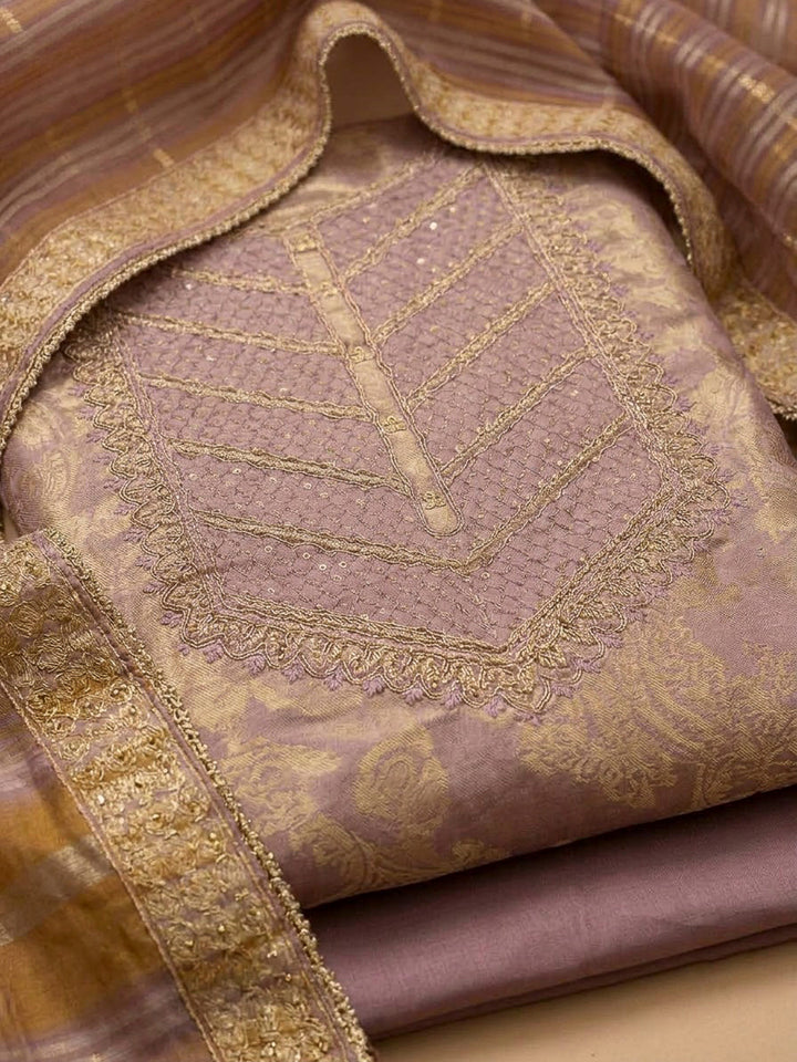 Lavender Tissue Embroidered Unstitched Dress Material