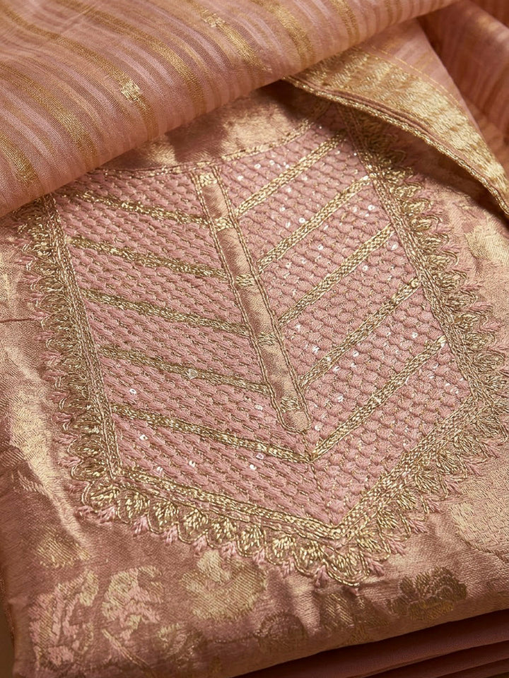 Peach Tissue Embroidered Unstitched Dress Material