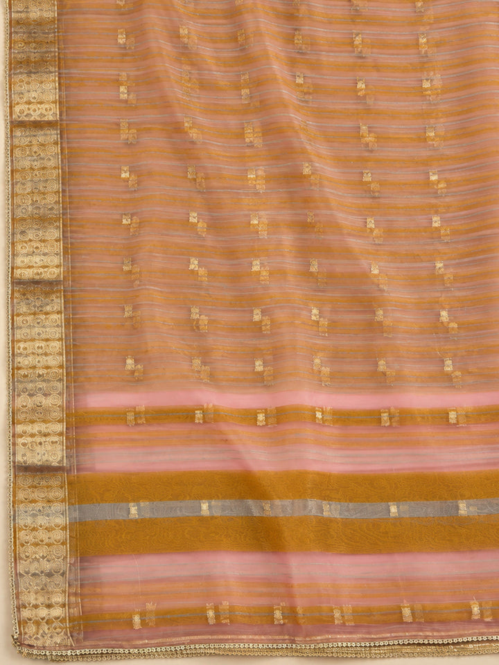 Peach Tissue Embroidered Unstitched Dress Material