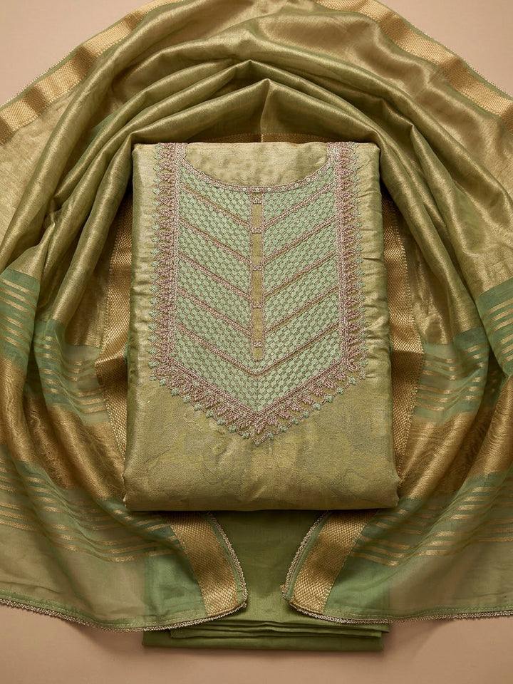 Pista Green Tissue Embroidered Unstitched Dress Material