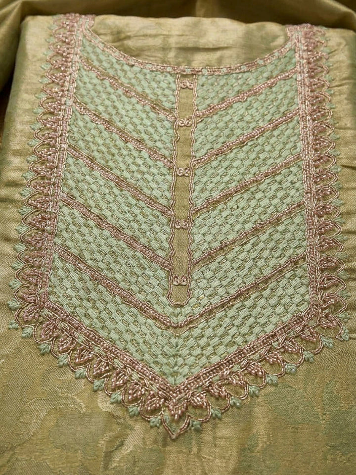 Pista Green Tissue Embroidered Unstitched Dress Material