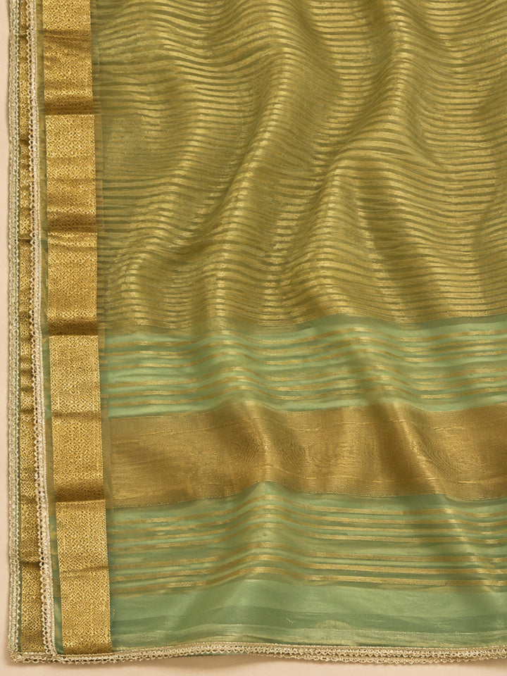Pista Green Tissue Embroidered Unstitched Dress Material