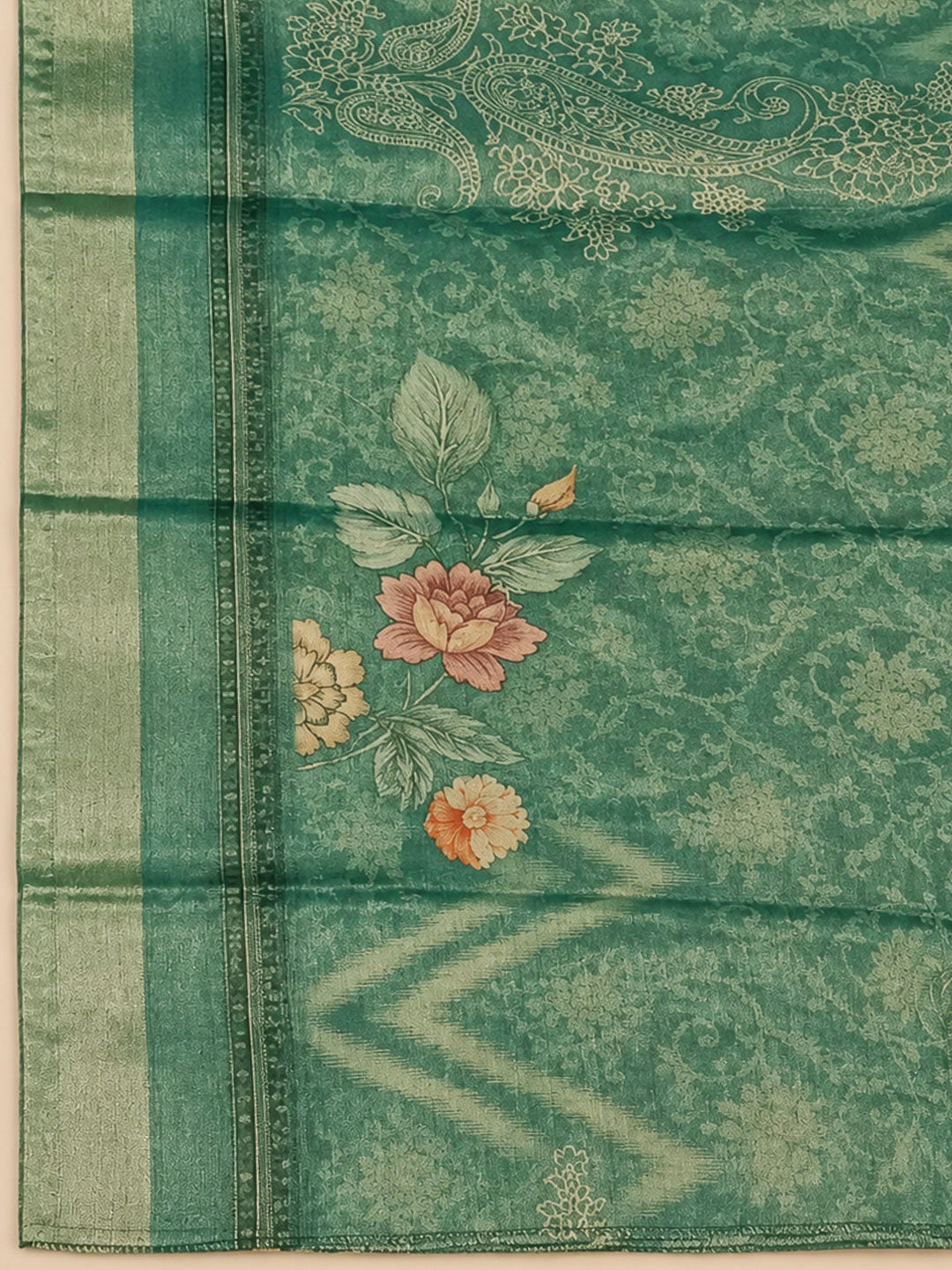Green Tissue Embroidered Unstitched Dress Material