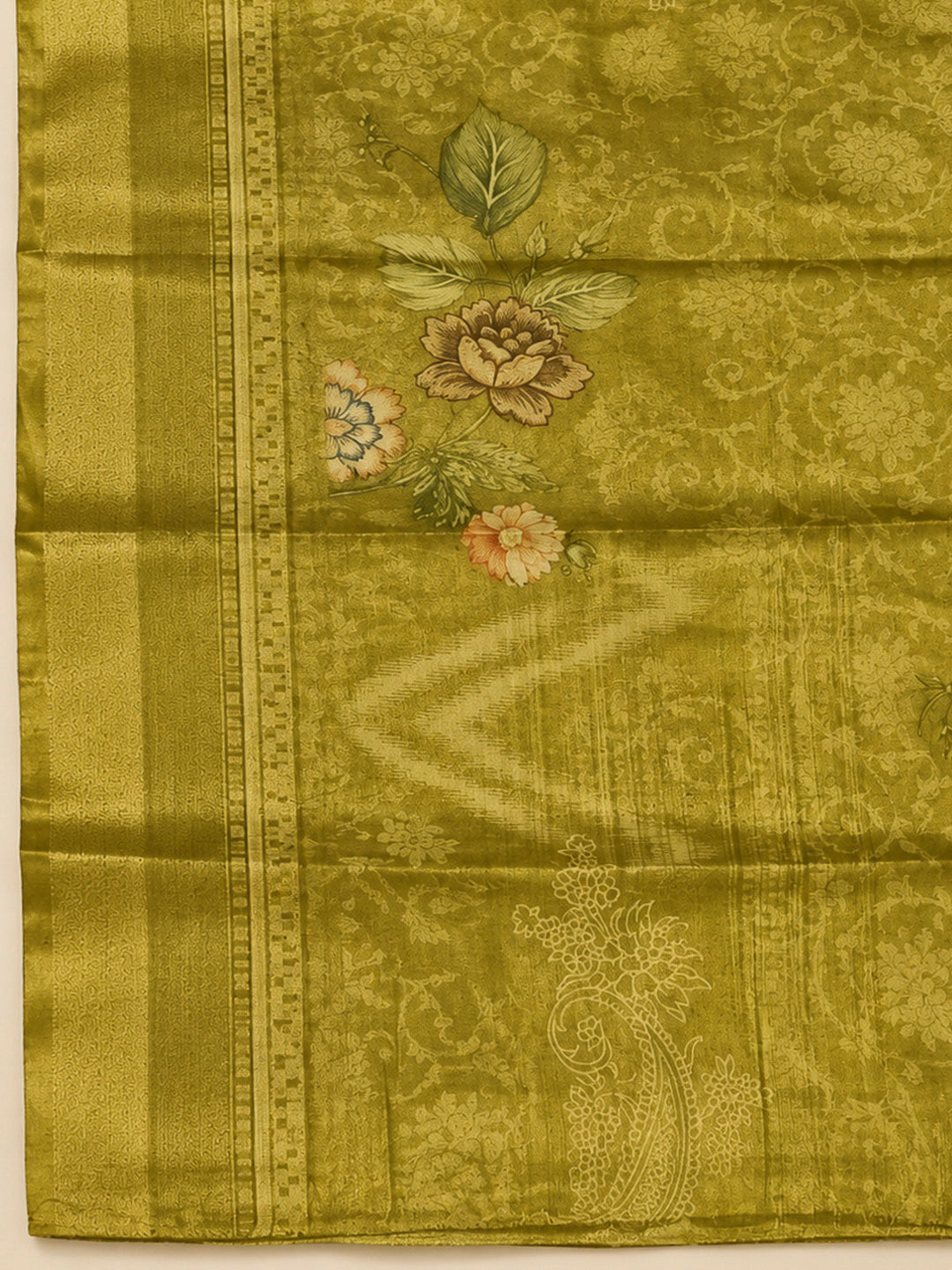 Mehndi Tissue Embroidered Unstitched Dress Material