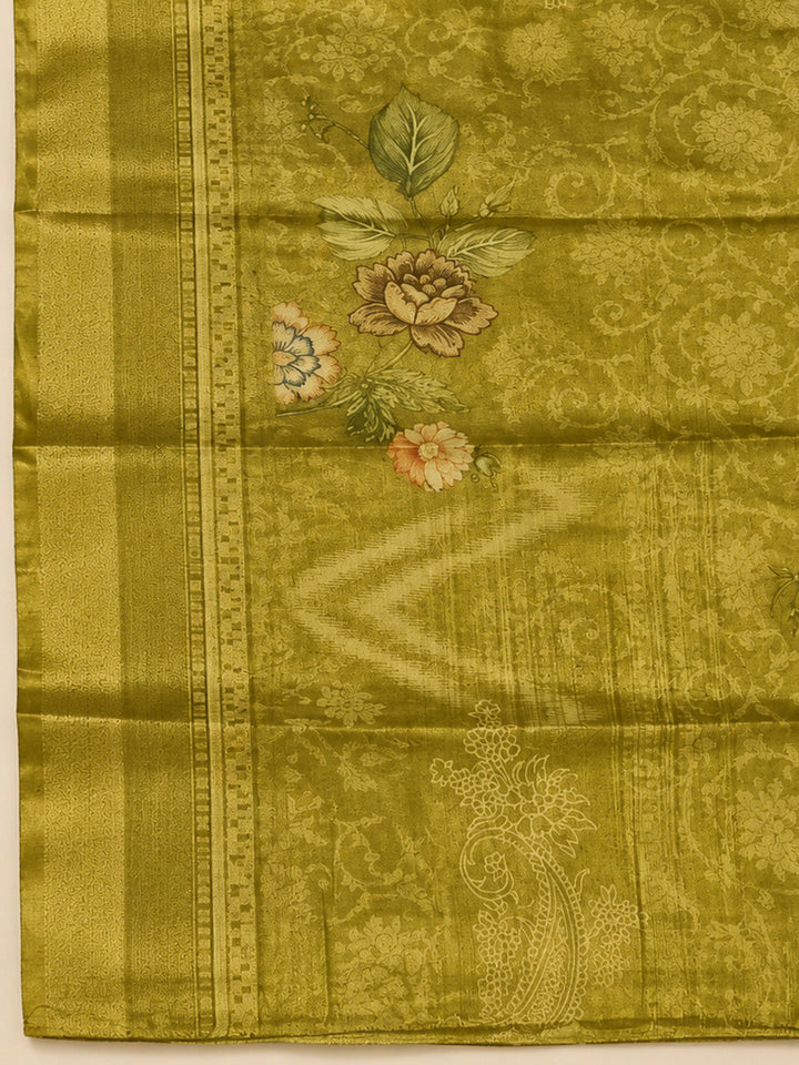 Mehndi Tissue Embroidered Unstitched Dress Material