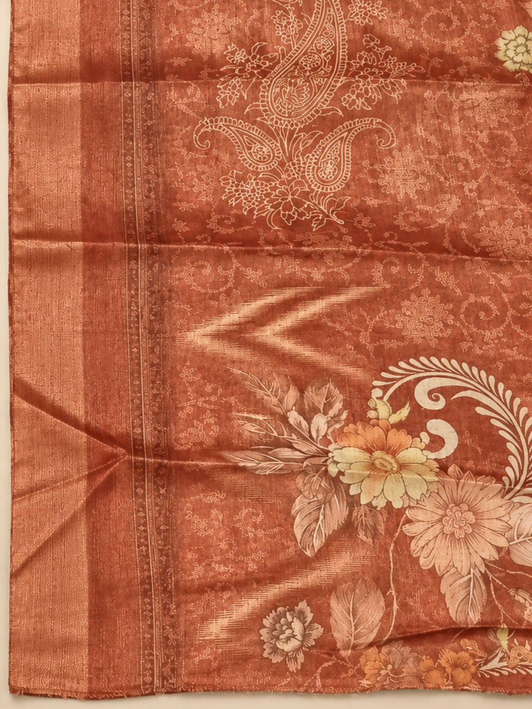 Rust Tissue Embroidered Unstitched Dress Material