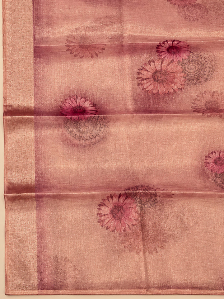 Onion Pink Tissue Embroidered Unstitched Dress Material