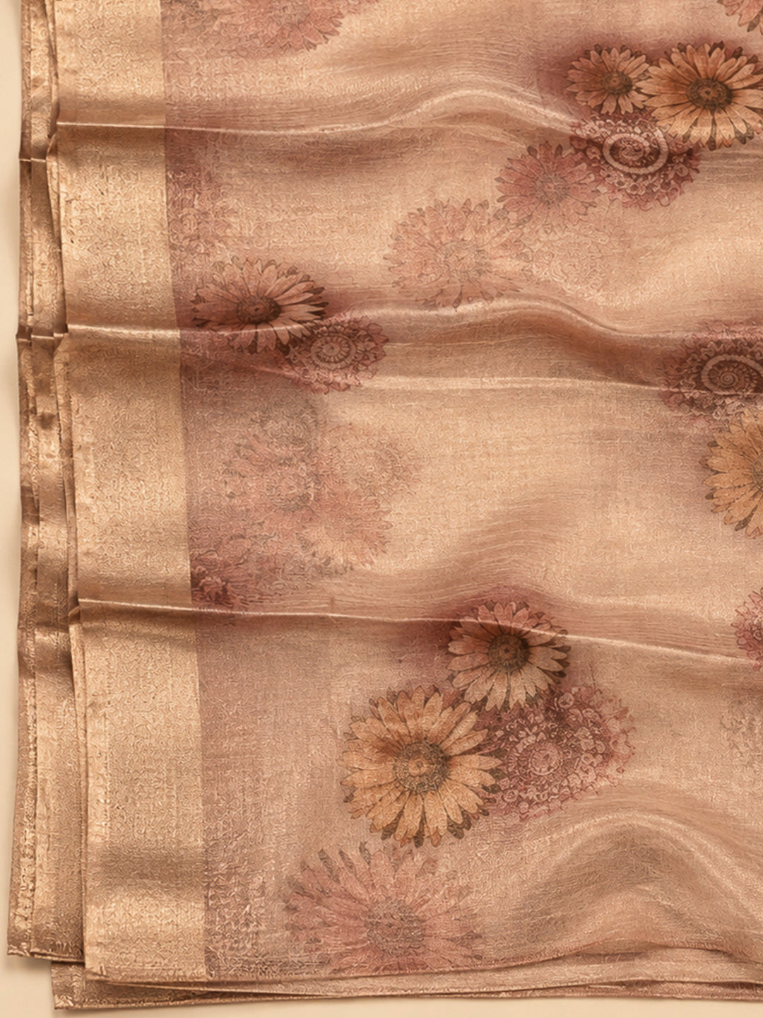 Peach Tissue Embroidered Unstitched Dress Material