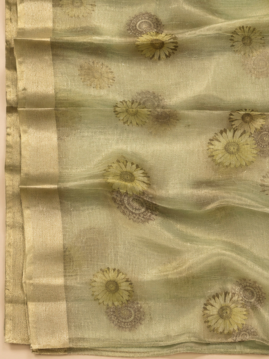 Pista Green Tissue Embroidered Unstitched Dress Material