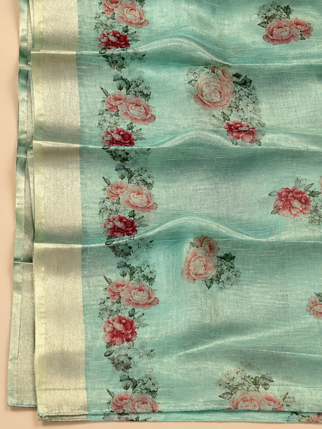 Sea Green Tissue Embroidered Unstitched Dress Material