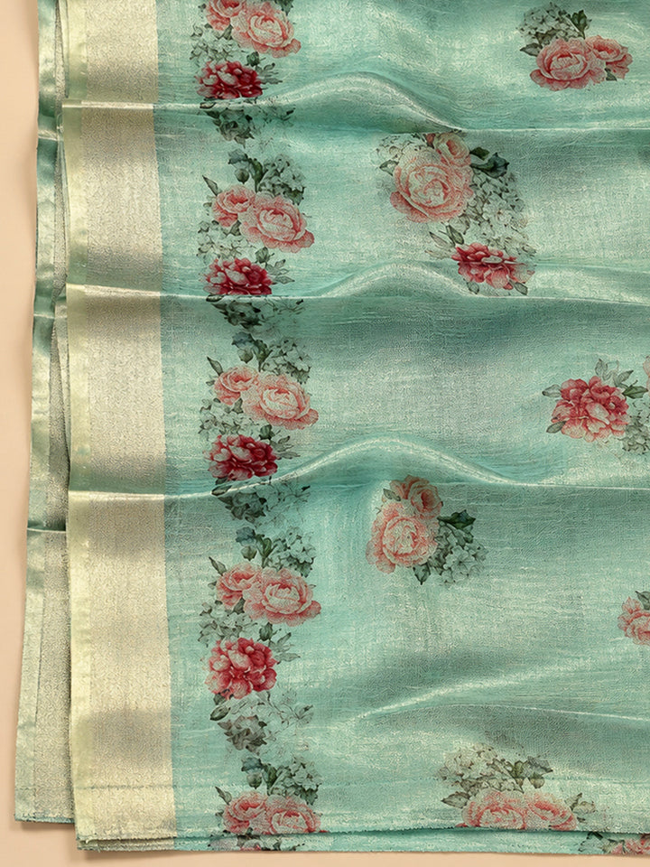 Sea Green Tissue Embroidered Unstitched Dress Material