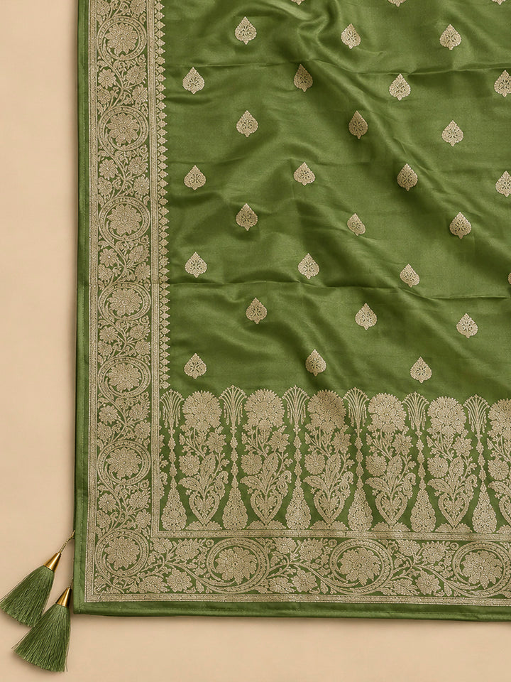 Mehndi Chanderi Woven Design Unstitched Dress Material