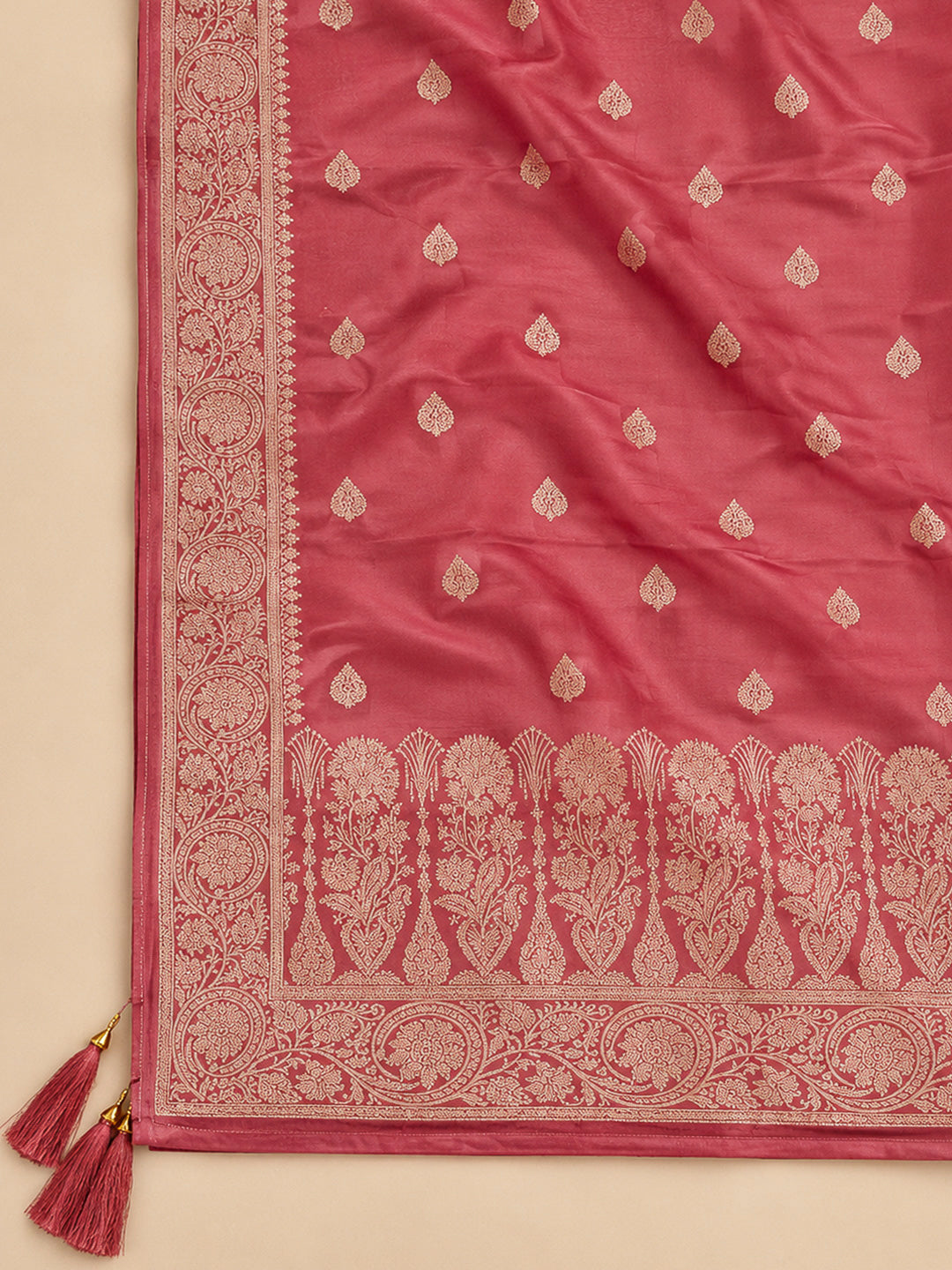 Onion Pink Chanderi Woven Design Unstitched Dress Material