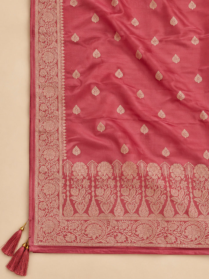 Onion Pink Chanderi Woven Design Unstitched Dress Material