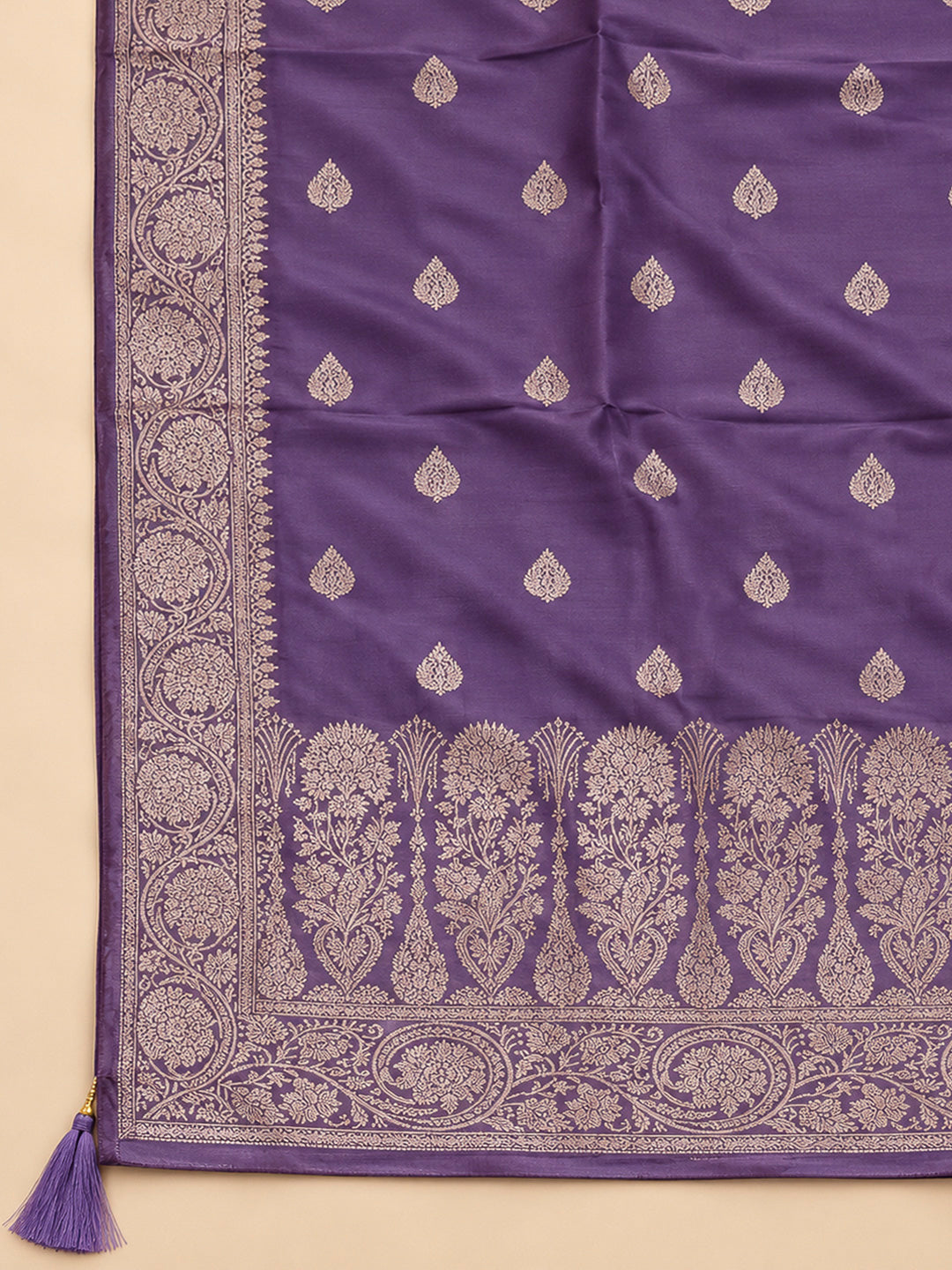 Purple Chanderi Woven Design Unstitched Dress Material